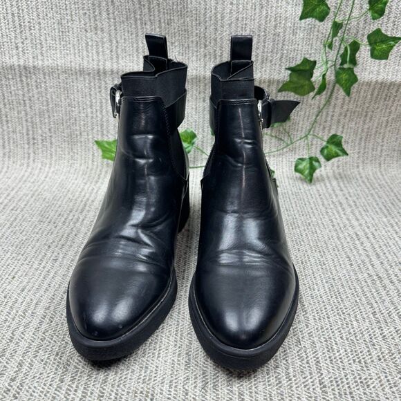 ZARA Women Size 39/8.5 Ankle Boots Black Heel Pointed Toe Buckle - Picture 2 of 9
